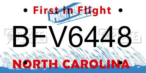 BFV6448 North Carolina License Plate