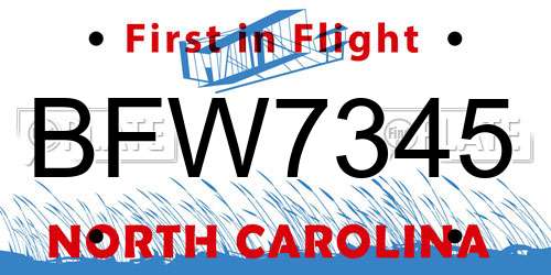 BFW7345 North Carolina License Plate