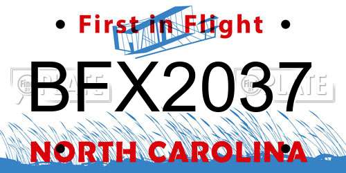 BFX2037 North Carolina License Plate