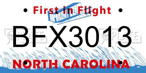 BFX3013 North Carolina License Plate
