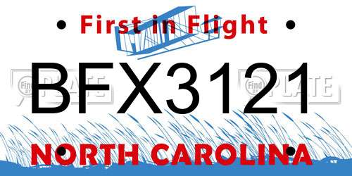 BFX3121 North Carolina License Plate