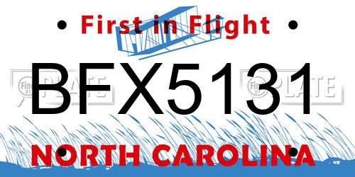 BFX5131 North Carolina License Plate