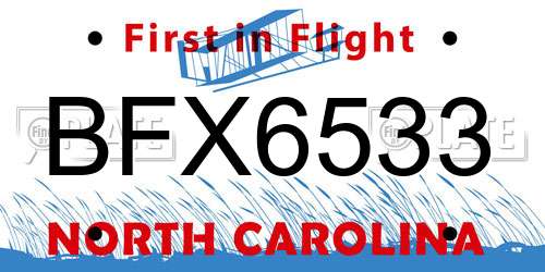 BFX6533 North Carolina License Plate