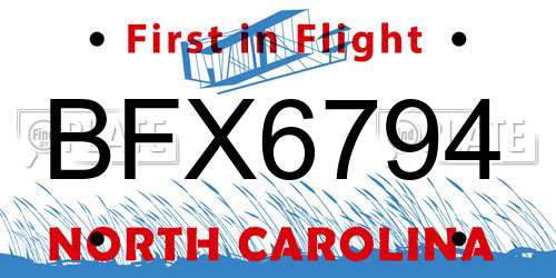 BFX6794 North Carolina License Plate