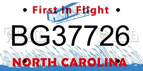 BG37726 North Carolina License Plate