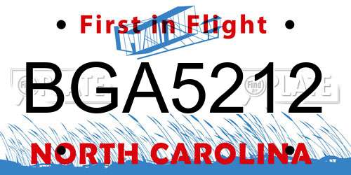 BGA5212 North Carolina License Plate