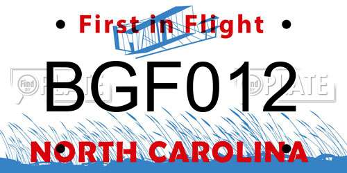 BGF012 North Carolina License Plate