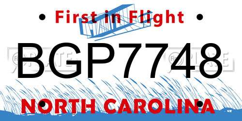 BGP7748 North Carolina License Plate