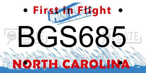 BGS685 North Carolina License Plate