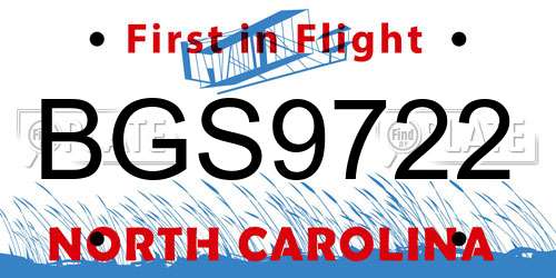 BGS9722 North Carolina License Plate