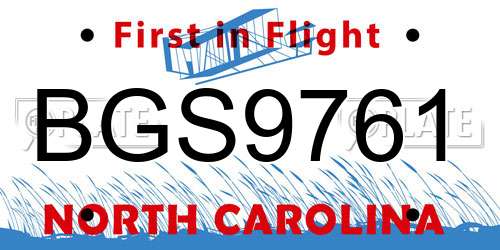 BGS9761 North Carolina License Plate