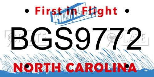 BGS9772 North Carolina License Plate