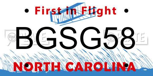 BGSG58 North Carolina License Plate
