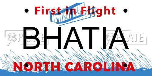 BHATIA North Carolina License Plate