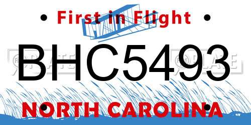 BHC5493 North Carolina License Plate