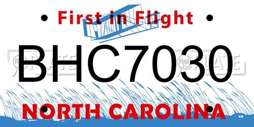 BHC7030 North Carolina License Plate