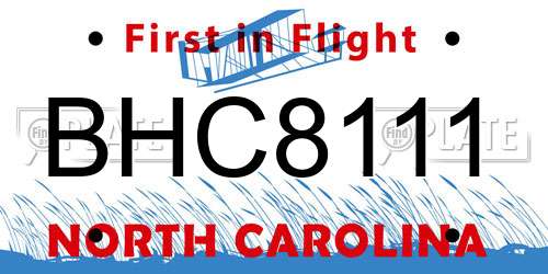 BHC8111 North Carolina License Plate