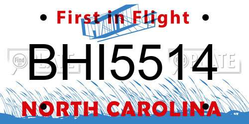 BHI5514 North Carolina License Plate