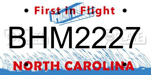 BHM2227 North Carolina License Plate