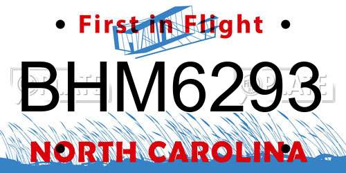 BHM6293 North Carolina License Plate