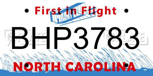 BHP3783 North Carolina License Plate