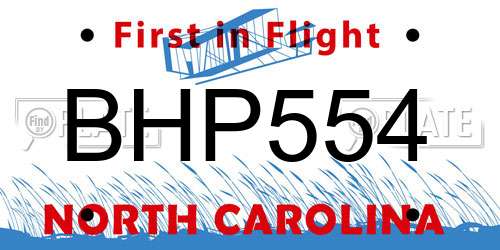 BHP554 North Carolina License Plate