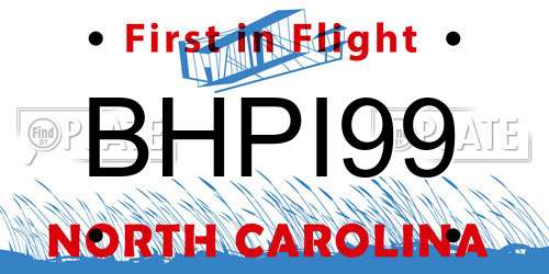 BHPI99 North Carolina License Plate