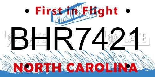 BHR7421 North Carolina License Plate