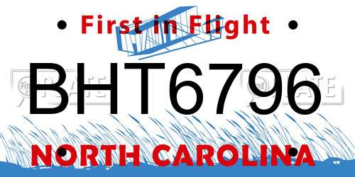BHT6796 North Carolina License Plate