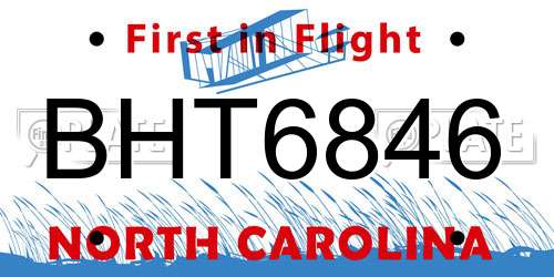 BHT6846 North Carolina License Plate