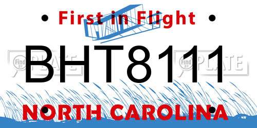 BHT8111 North Carolina License Plate