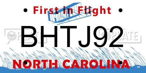 BHTJ92 North Carolina License Plate