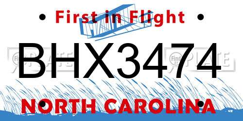 BHX3474 North Carolina License Plate