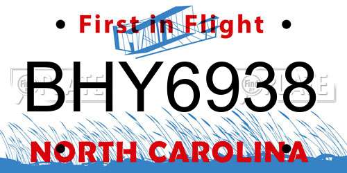 BHY6938 North Carolina License Plate