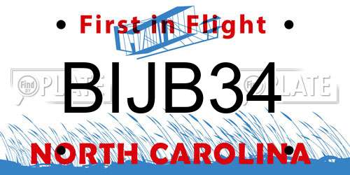 BIJB34 North Carolina License Plate