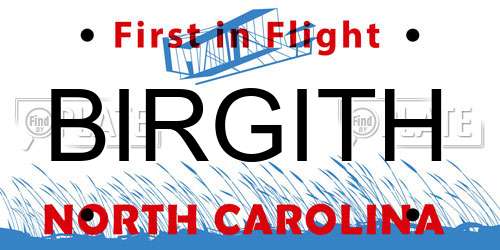 BIRGITH North Carolina License Plate