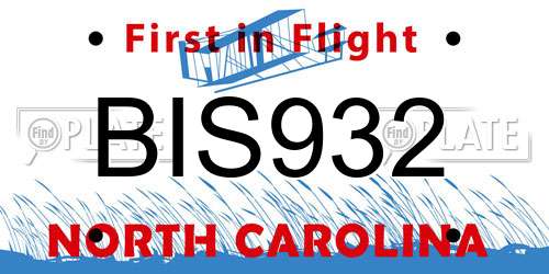 BIS932 North Carolina License Plate