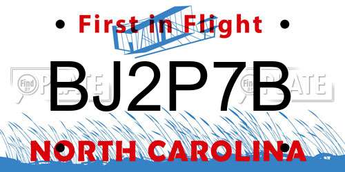 BJ2P7B North Carolina License Plate