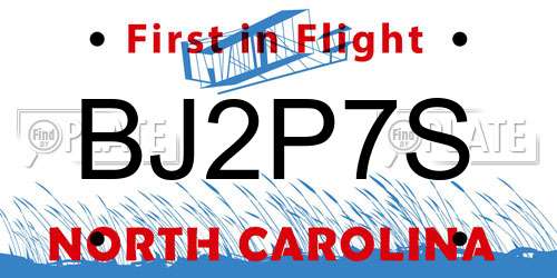 BJ2P7S North Carolina License Plate