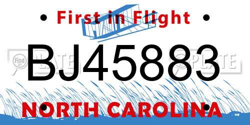 BJ45883 North Carolina License Plate