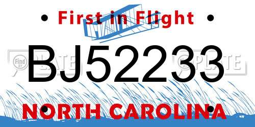 BJ52233 North Carolina License Plate