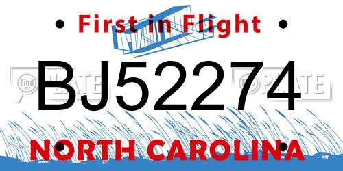 BJ52274 North Carolina License Plate