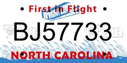 BJ57733 North Carolina License Plate