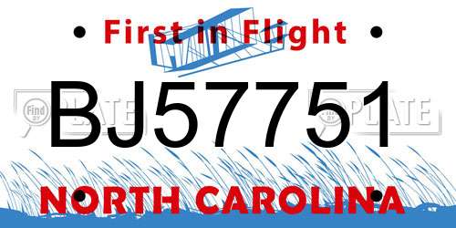 BJ57751 North Carolina License Plate