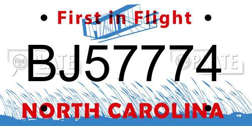 BJ57774 North Carolina License Plate
