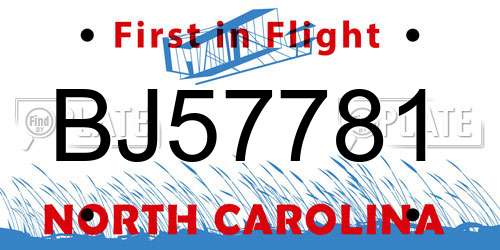 BJ57781 North Carolina License Plate