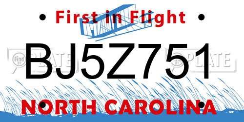 BJ5Z751 North Carolina License Plate