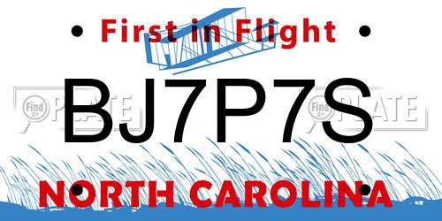 BJ7P7S North Carolina License Plate