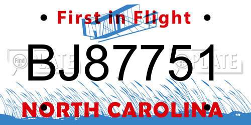 BJ87751 North Carolina License Plate