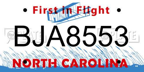 BJA8553 North Carolina License Plate